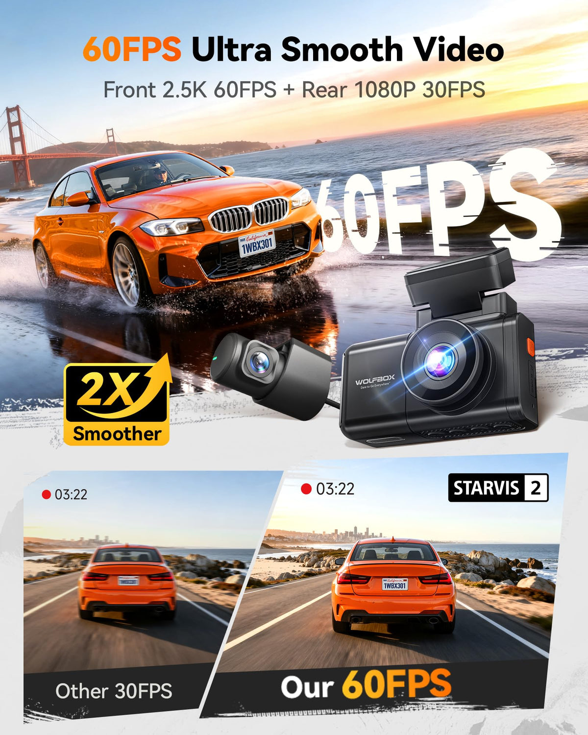 WOLFBOX X3 rear camera provides 1080p clarity for comprehensive rear views