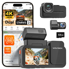 WOLFBOX X5 Duo front camera delivering 4K clarity for license plates