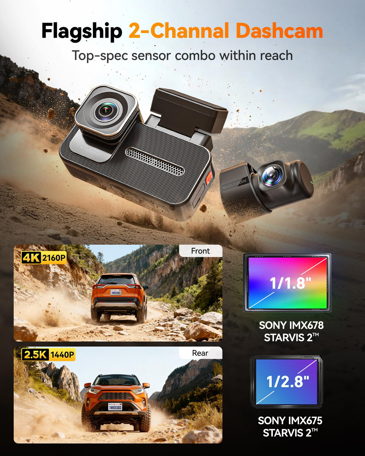 WOLFBOX X5 Duo rear camera capturing clear rear footage