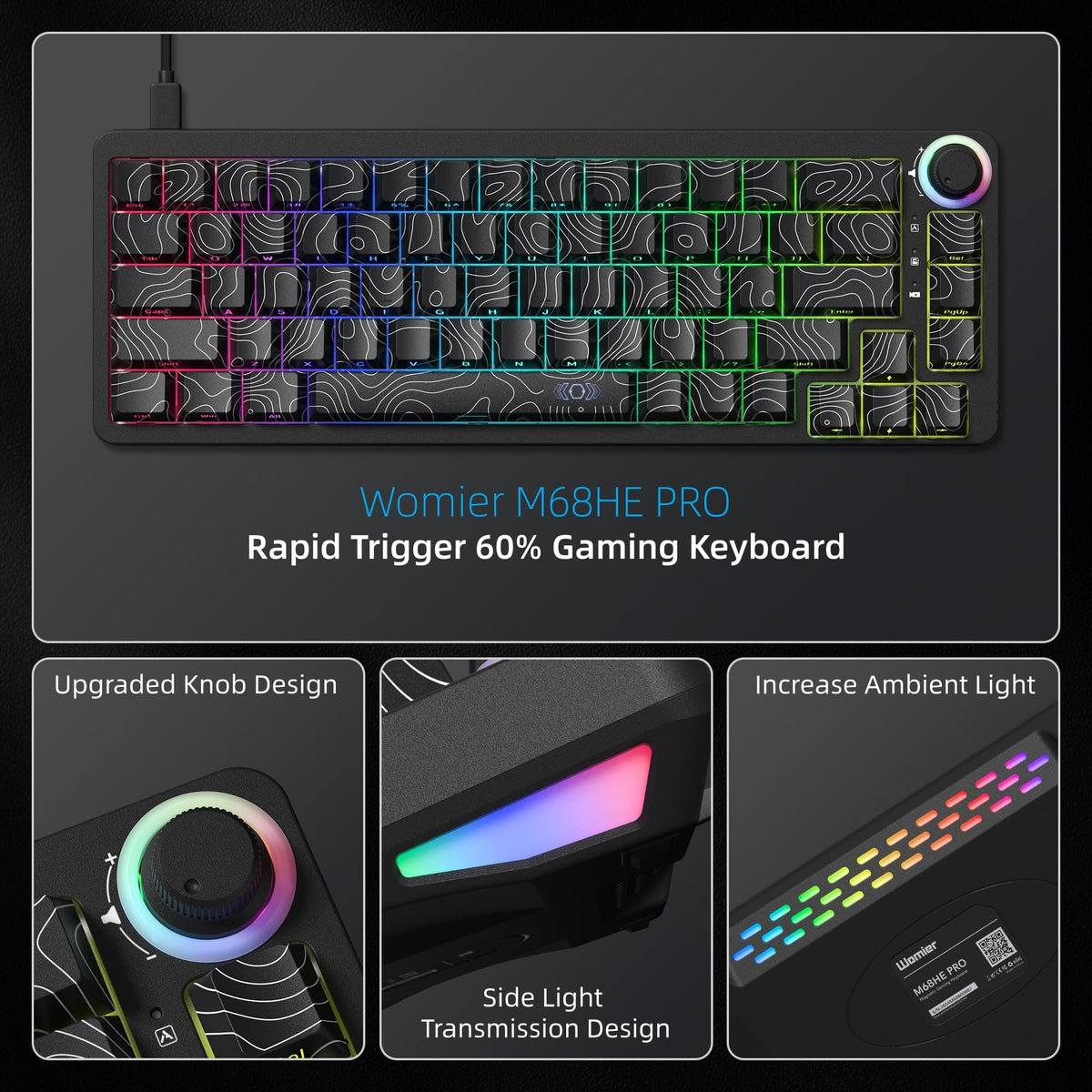 Womier keyboard on desk demonstrating 60% layout saving space