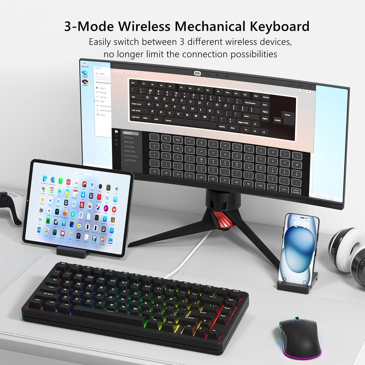 Womier SK75 hot-swappable POM switches for customizable acoustics and feel.