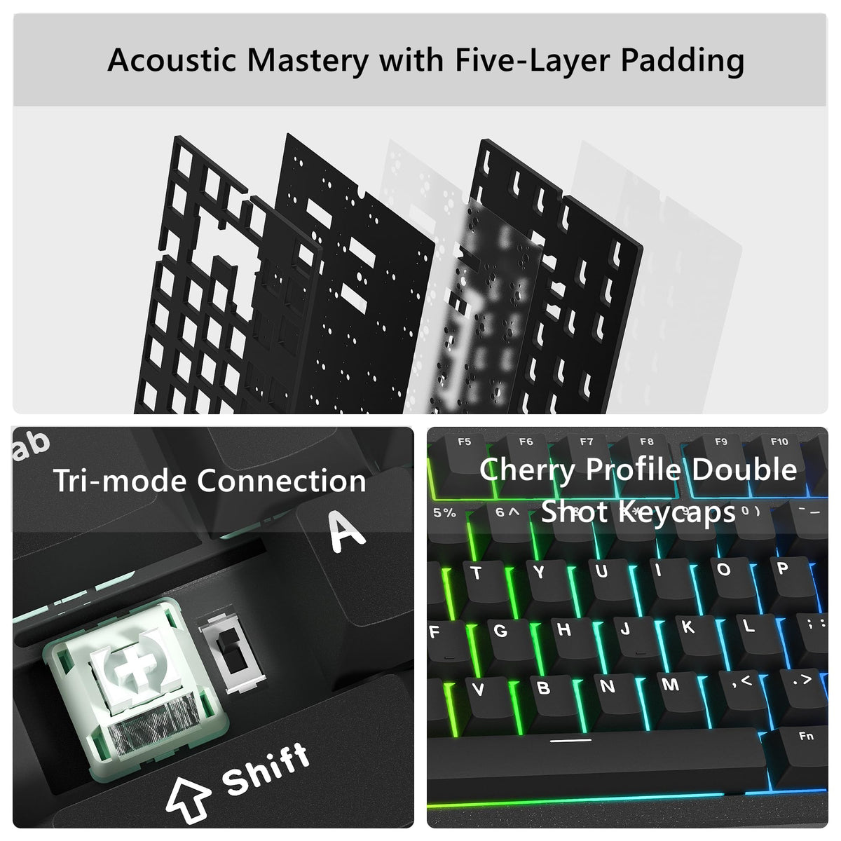 Womier SK75 south-facing RGB offers brighter backlighting and clearer key visibility.