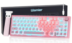 Womier VK66 PRO front view showing pink keyboard and vibrant RGB lighting for style