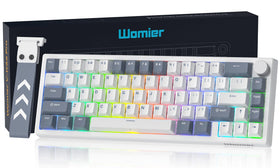 Womier VK66 PRO front view showing compact 60% layout and RGB, highlights desk space benefit