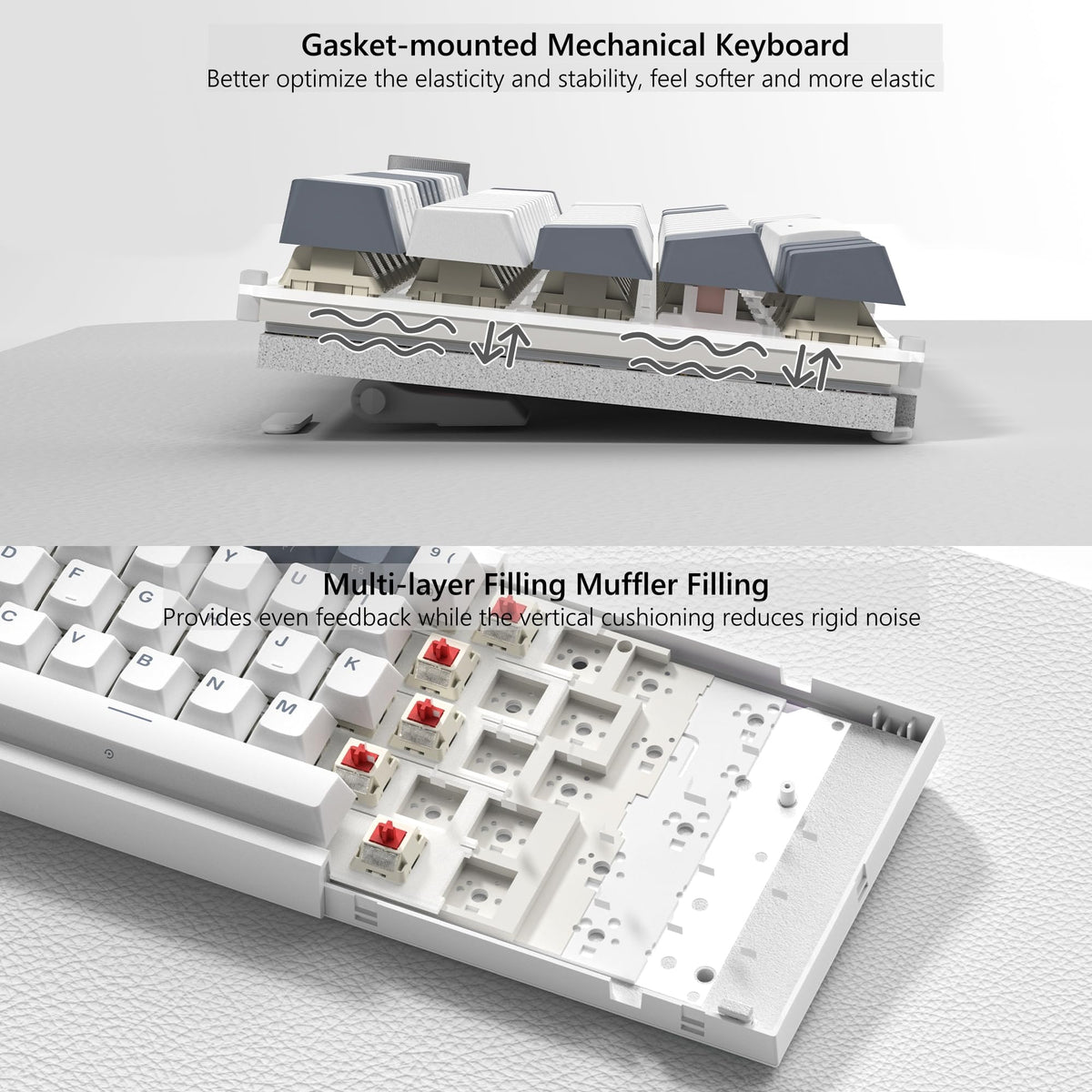 Womier VK66 PRO translucent keycap texture showing creamy diffusion and vibrant RGB benefit