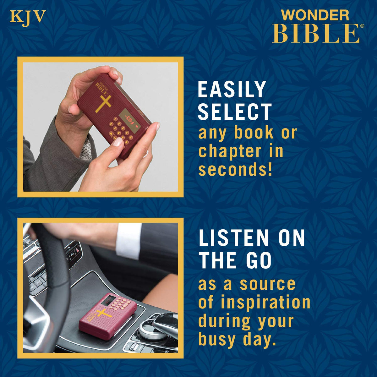WONDER BIBLE USB charging and earphone jack view for easy recharging