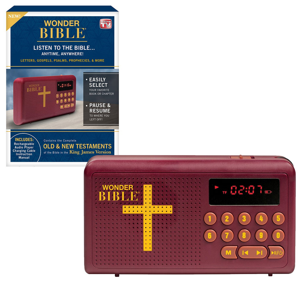 WONDER BIBLE front view showing device and clear labeling for easy use