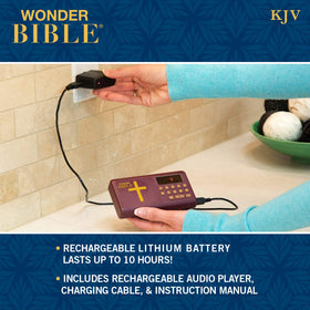 WONDER BIBLE on bedside table for quiet listening and daily reflection