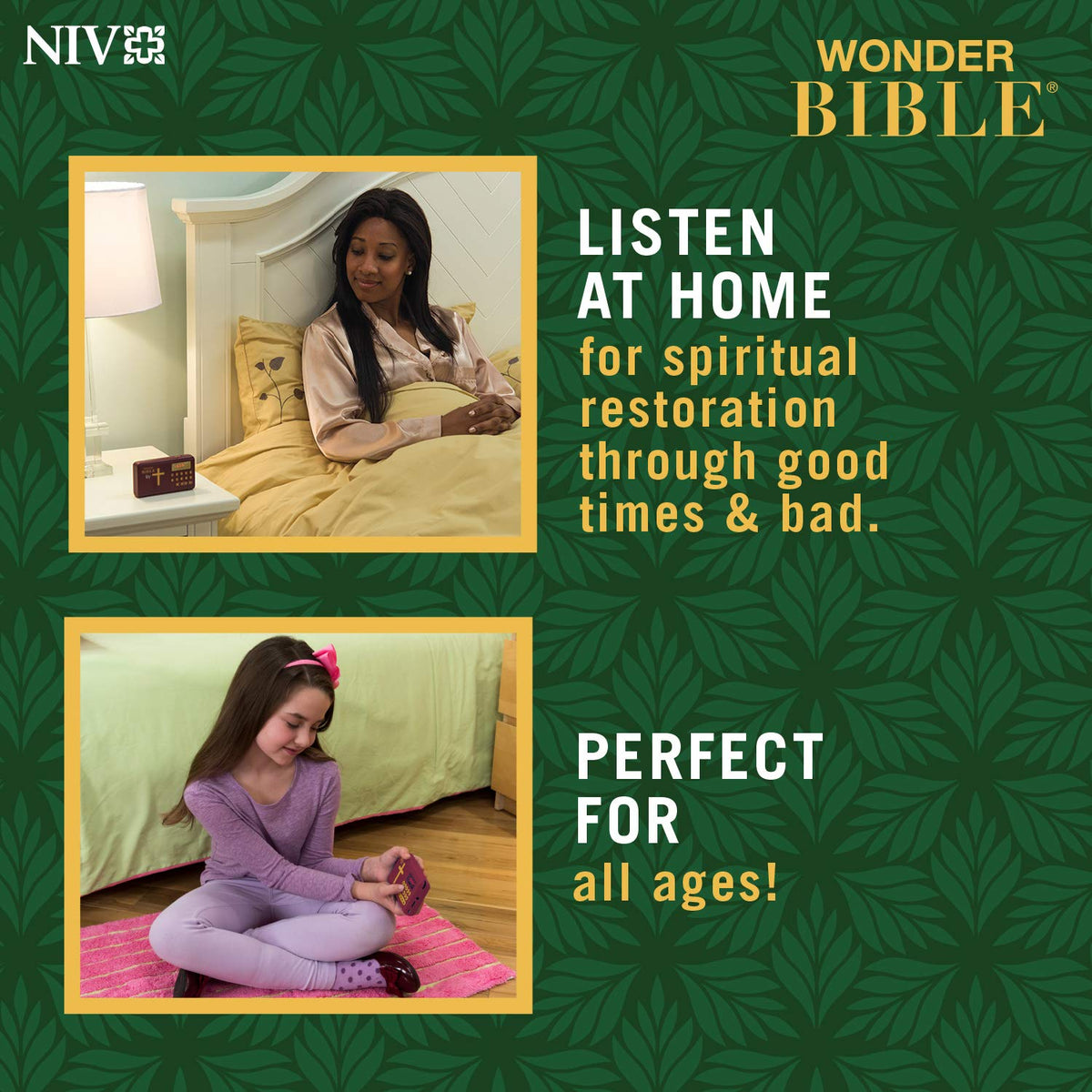 WONDER BIBLE side view with earphone jack and USB port for convenient charging