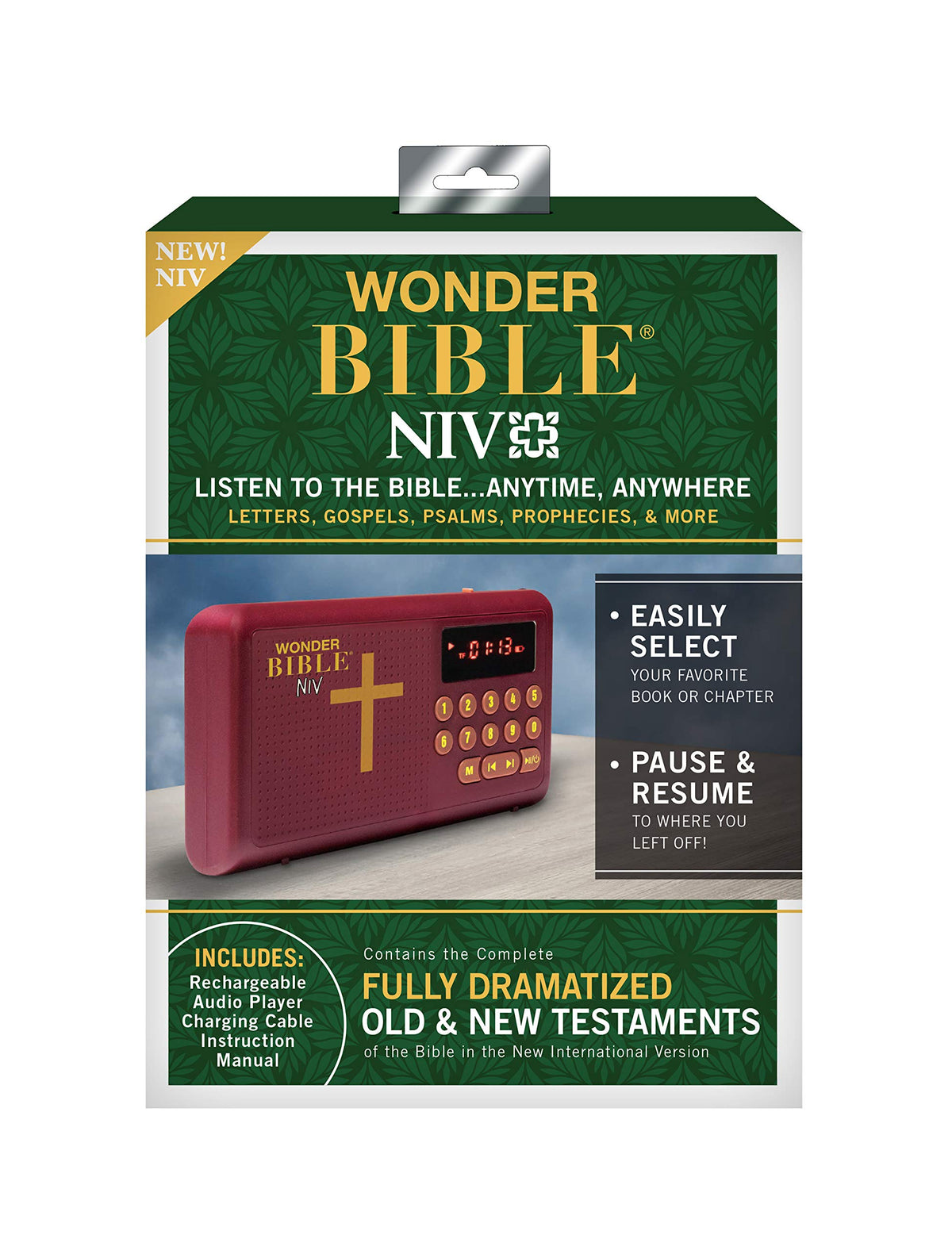 WONDER BIBLE front view showing compact player and clear display for easy portability