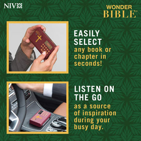 WONDER BIBLE held in hand to show size and portability for travel and daily use