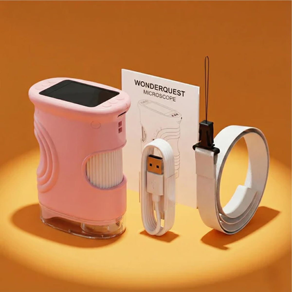 WonderQuest held in adult hand to show scale and portability benefit