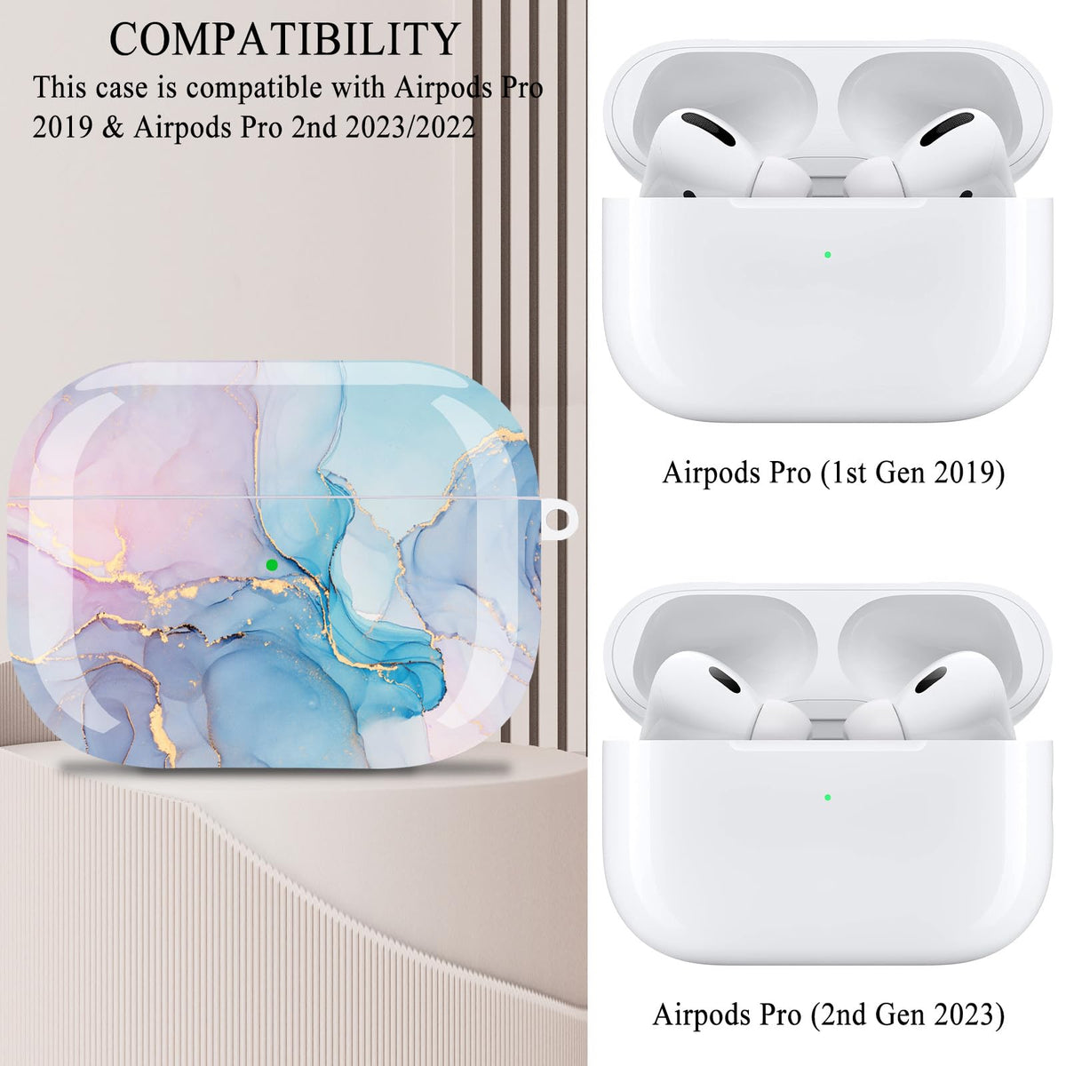 Wonjury watercolor marble AirPods Pro case back view displaying pattern