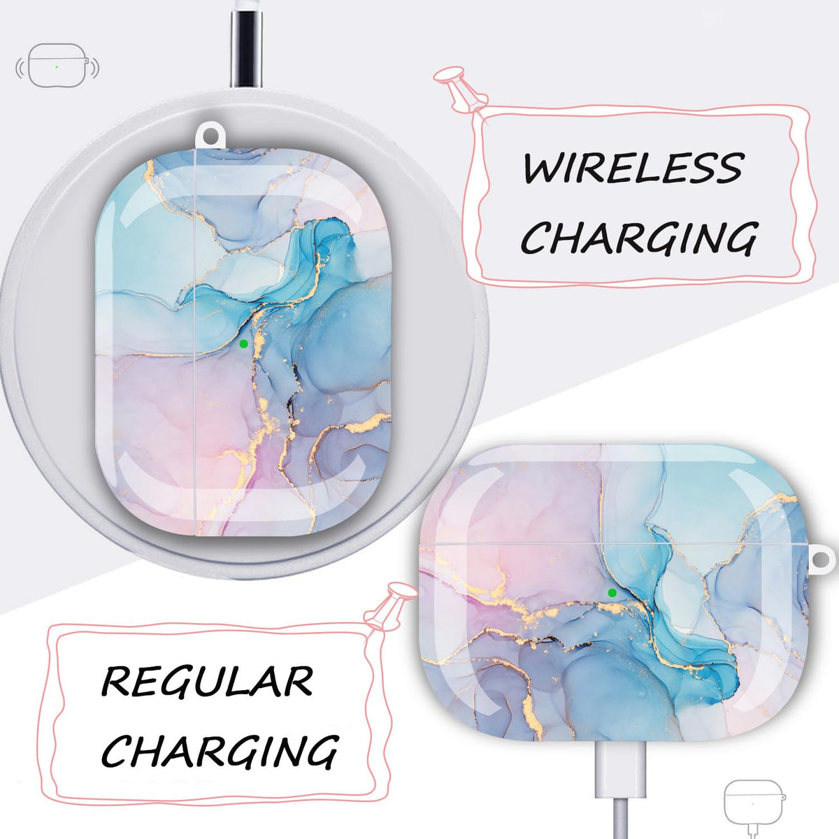 Wonjury watercolor marble AirPods Pro case side view with slim profile