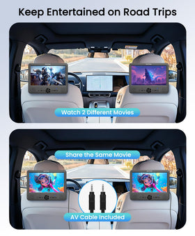 WONNIE dual screen in car setup showing independent playback options
