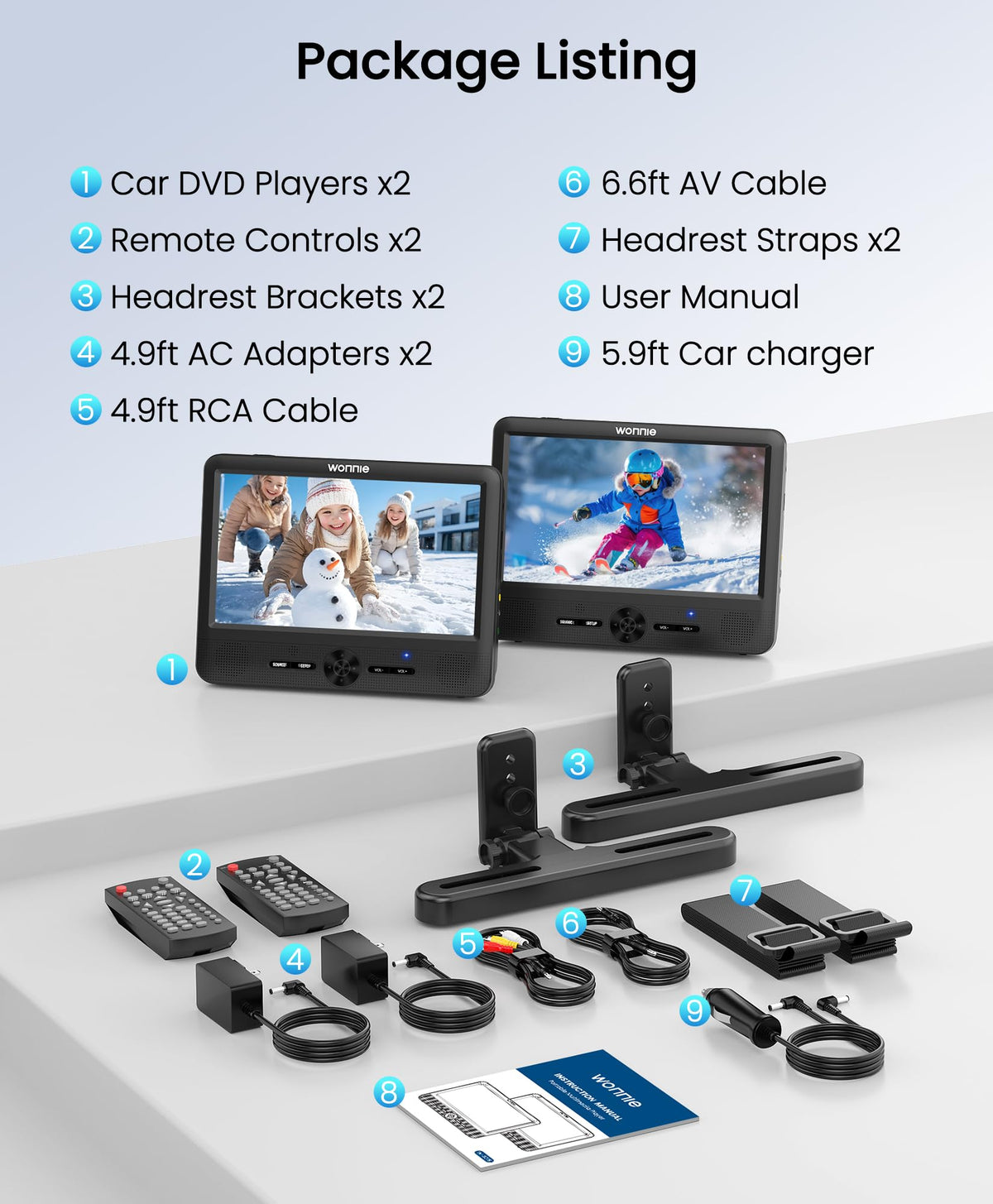 WONNIE rechargeable battery provides up to five hours of playback