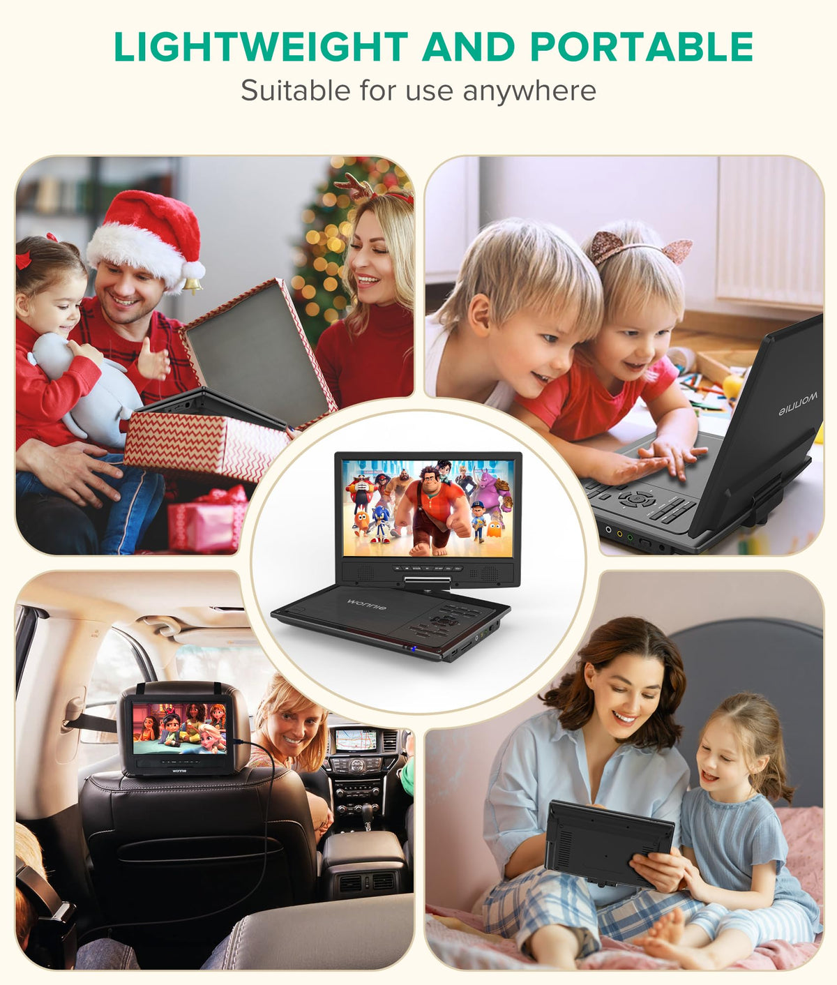 WONNIE 5 hour battery provides extended entertainment on the go.