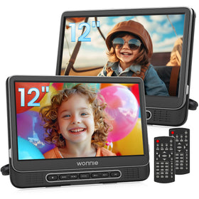 WONNIE 12-inch dual DVD players mounted on headrests for rear-seat entertainment.