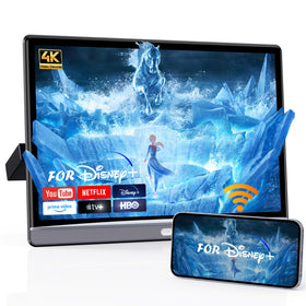 WONNIE 133-inch headrest monitor in car interior for backseat entertainment.