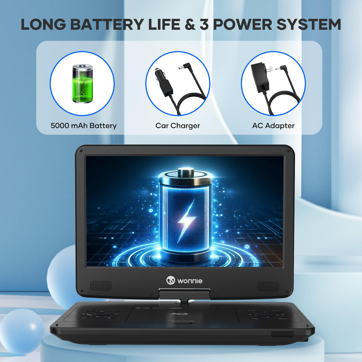 Wonnie 5000mAh battery powers hours of entertainment.
