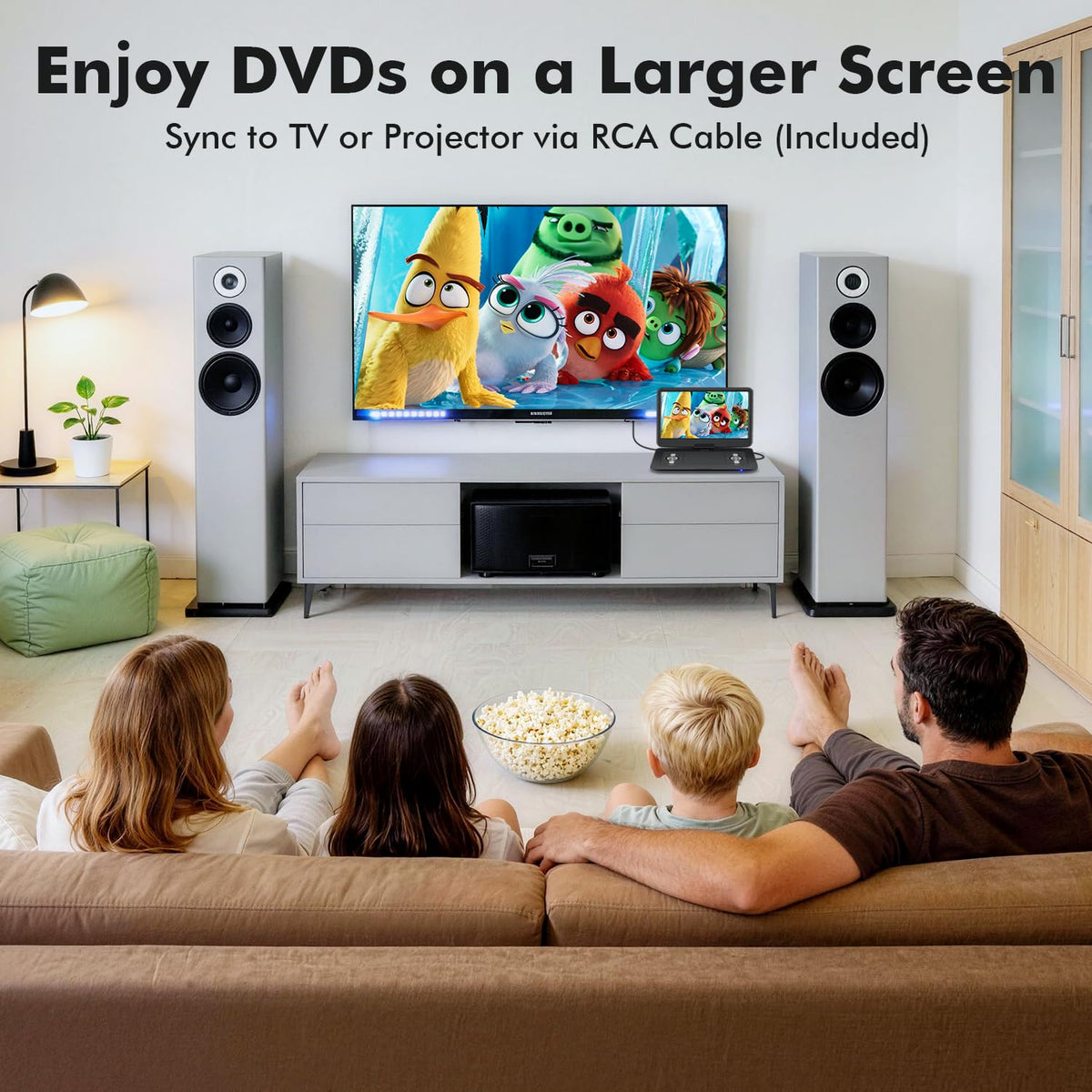 WONNIE AV In/Out lets you connect to a TV or projector for a bigger screen