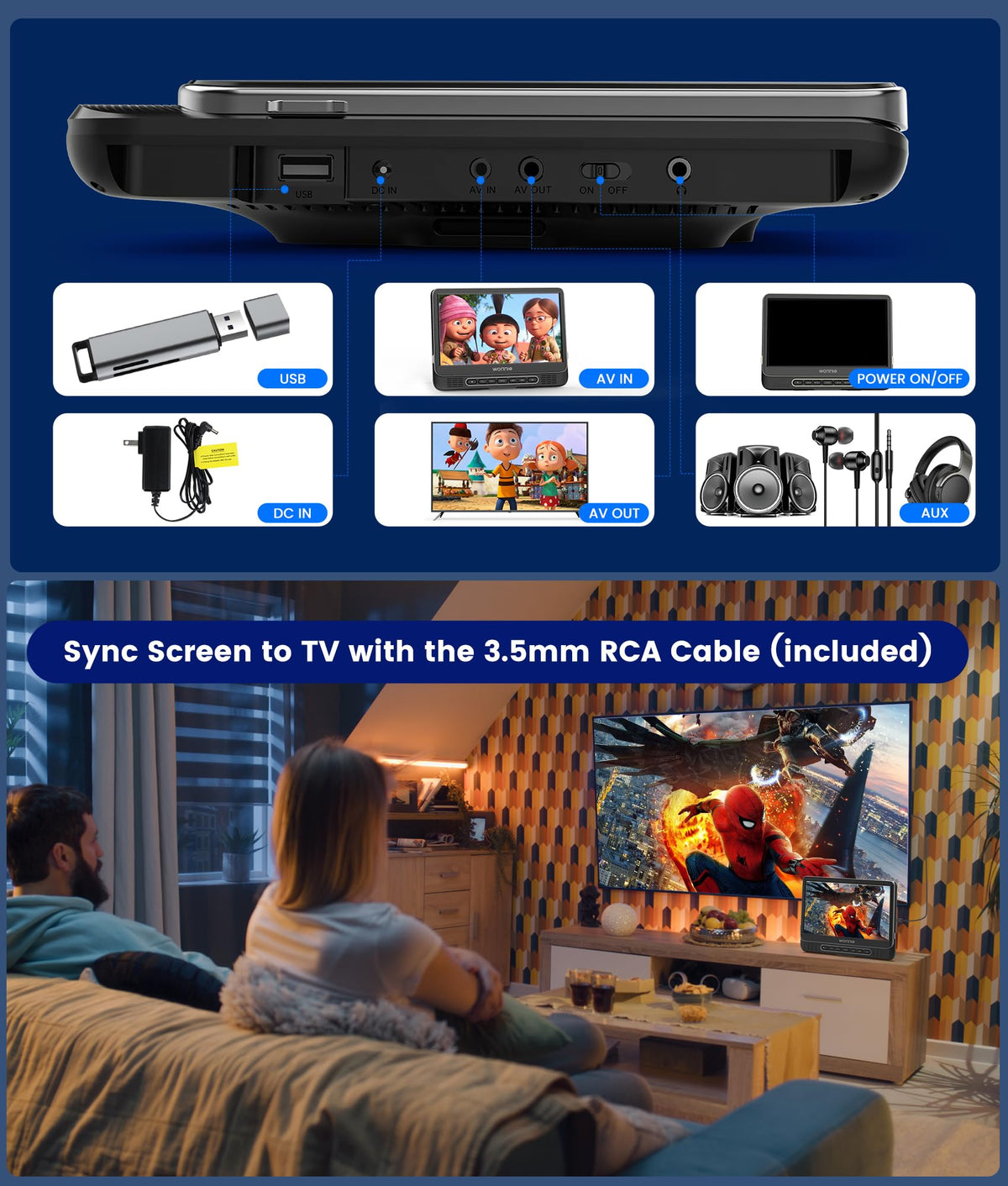WONNIE A/V sync lets you mirror to a larger display.