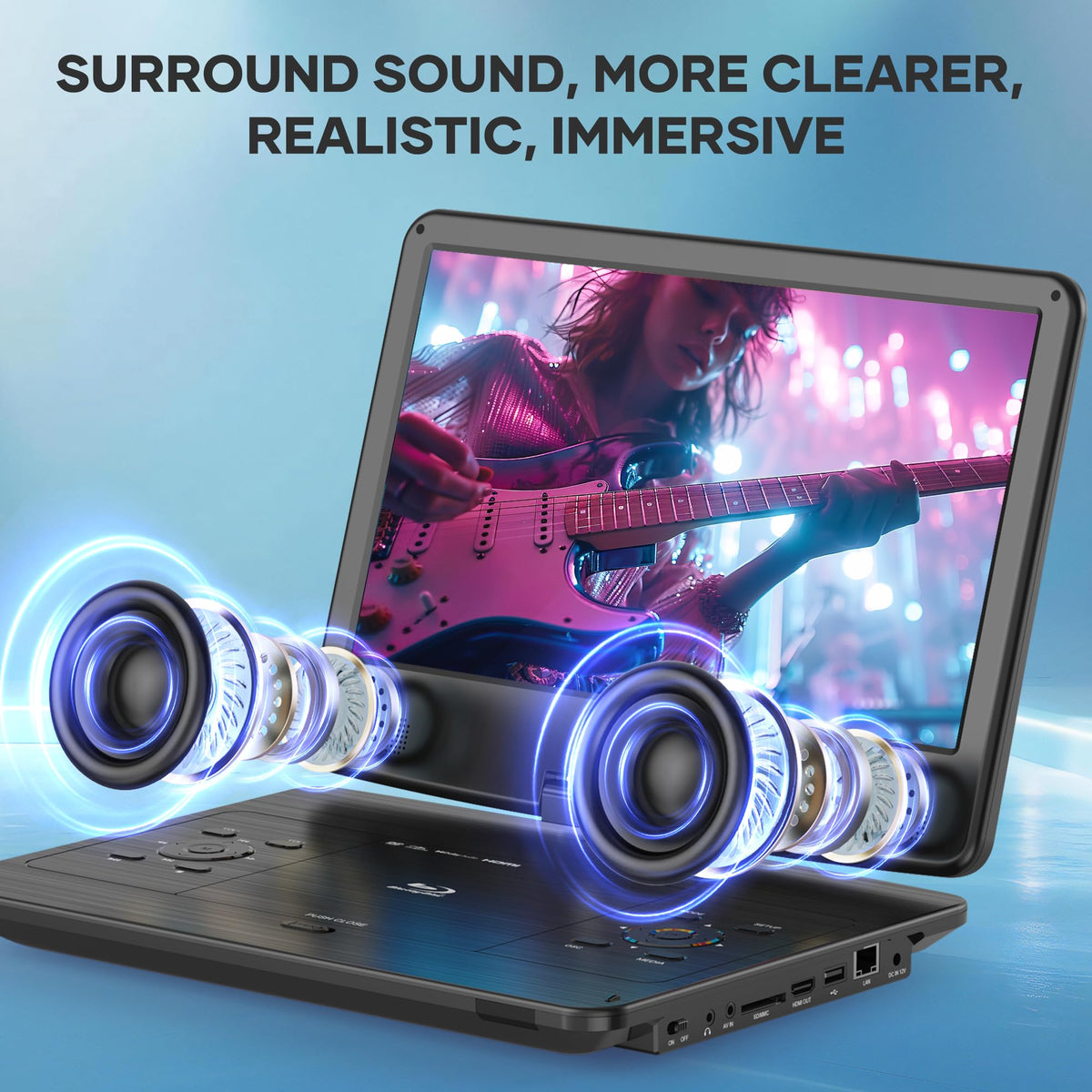 Wonnie Blu-ray/DVD player with HDMI Out for big-screen sharing.