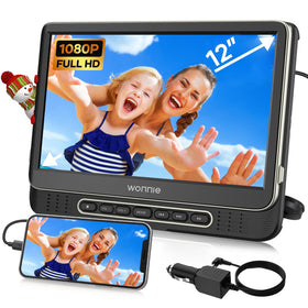 WONNIE 12-inch car DVD player with vivid 1080p display for road trips.