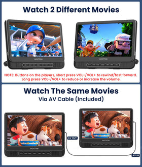WONNIE dual screens let backseat passengers watch different movies.