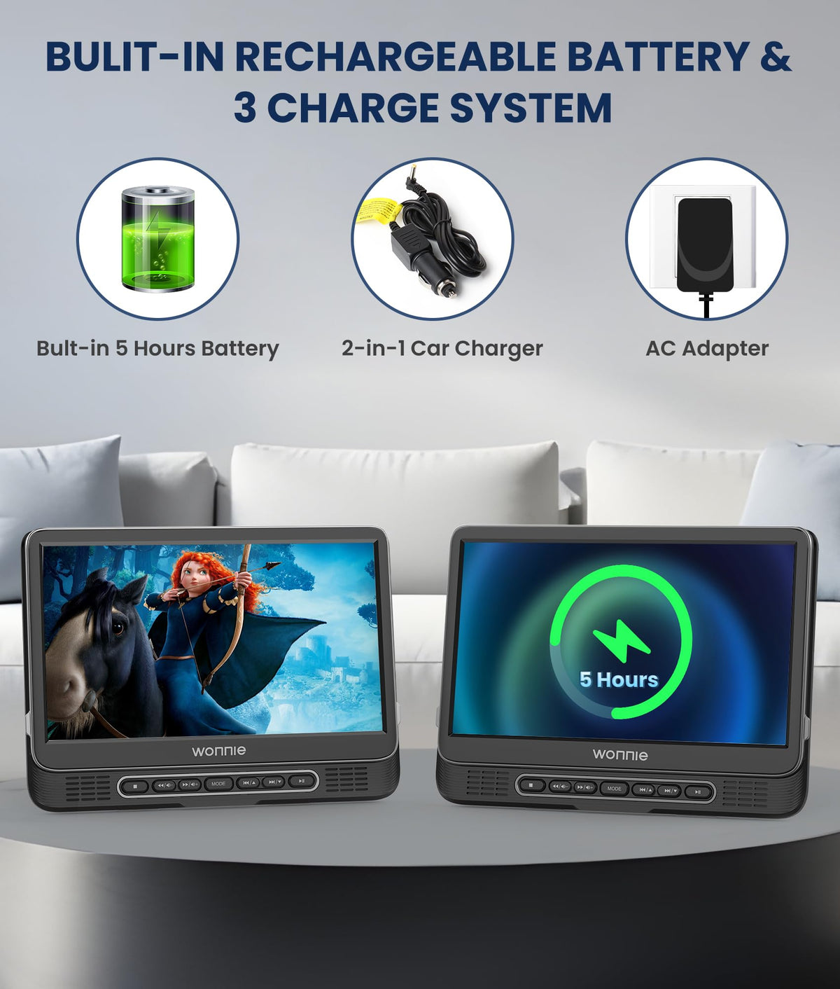 WONNIE rechargeable battery offers about five hours of use.