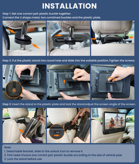 WONNIE two mounting brackets fit most headrests for quick setup.