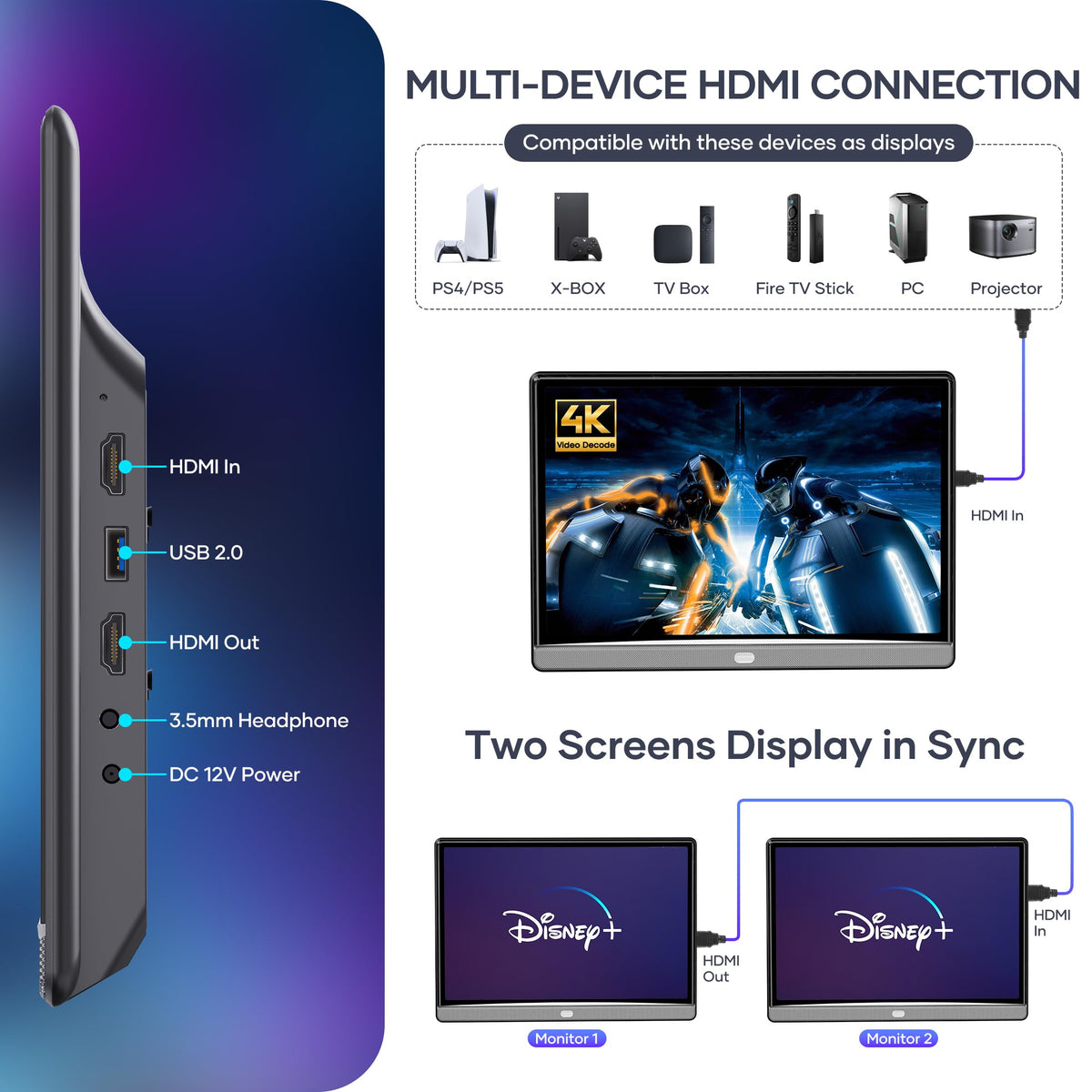 WONNIE wireless mirroring lets you cast from Android or iOS to the screen.