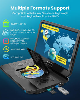 WONNIE portable Blu-ray with 5000mAh battery for hours of on-the-go playback