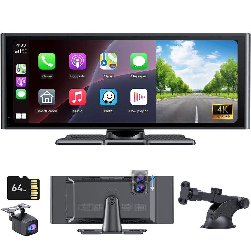 Wonsidary 4K front dash cam footage on the CarPlay screen for daytime driving.