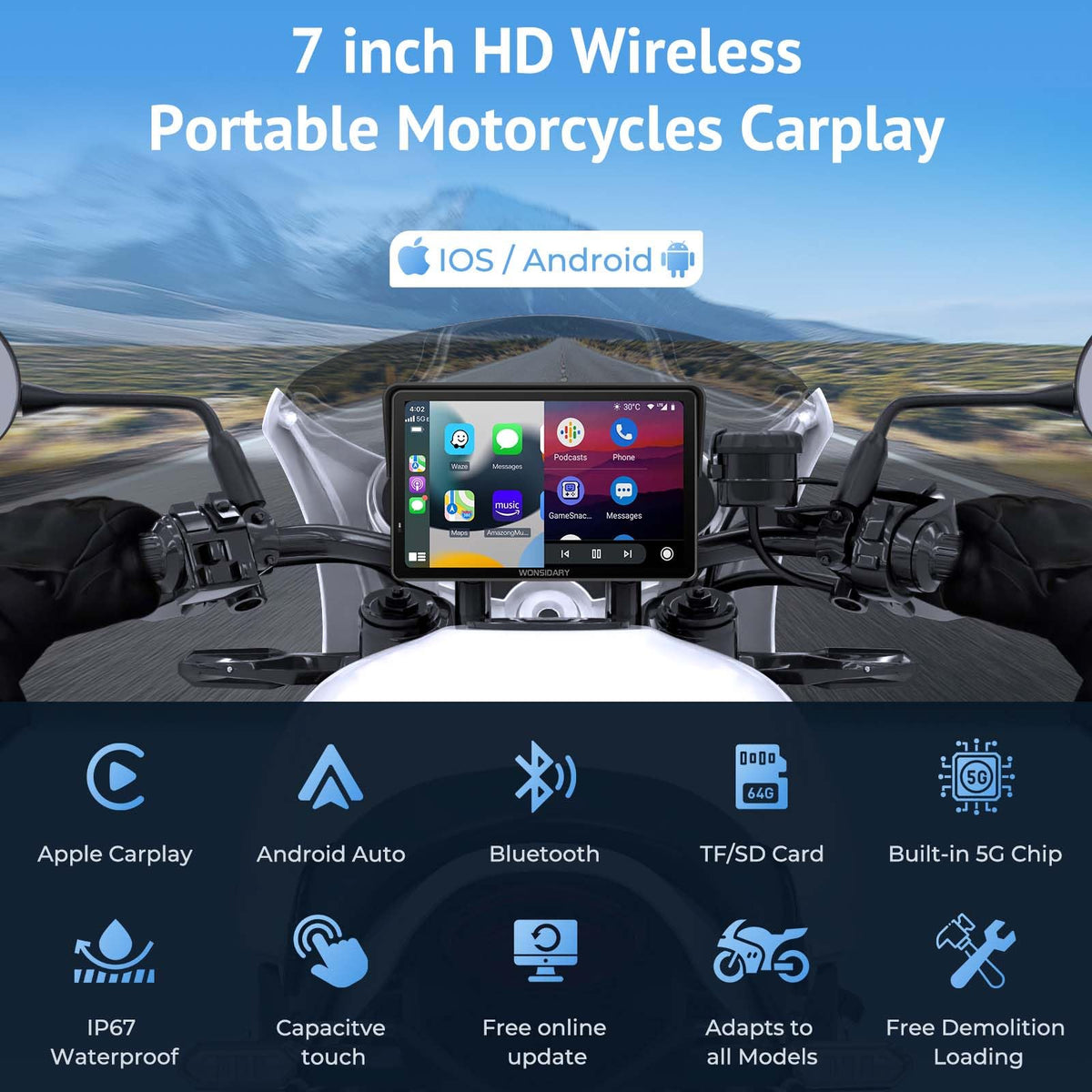 W722 enables wireless CarPlay and Android Auto for hands-free usage on rides.
