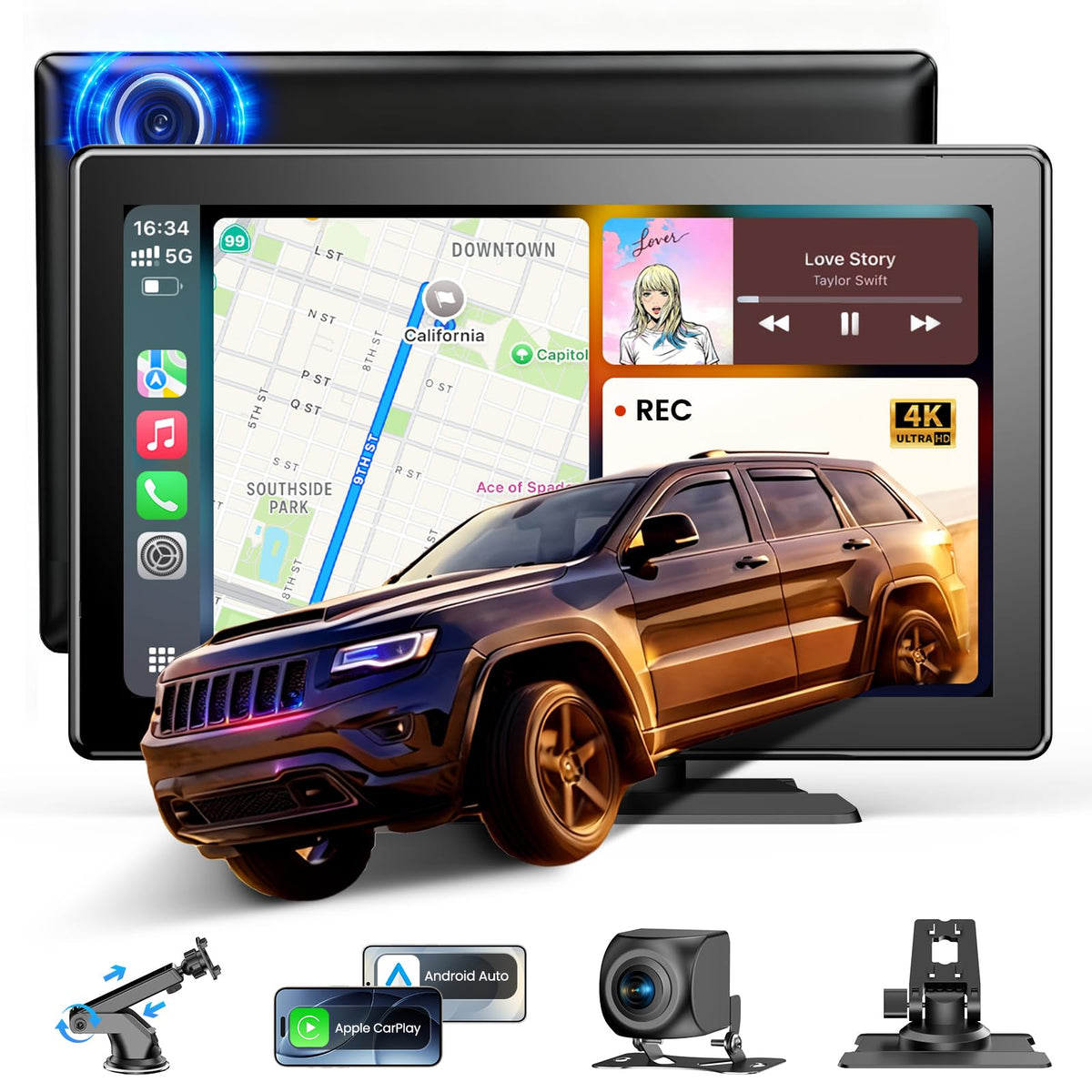 WonVon 9 inch front camera provides crisp 4K footage for clear road records.