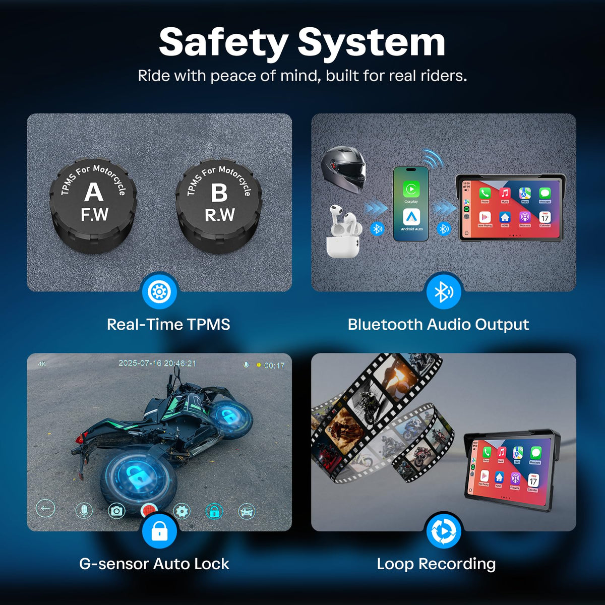 WonVon Apple CarPlay and Bluetooth audio for motorcycle riders.