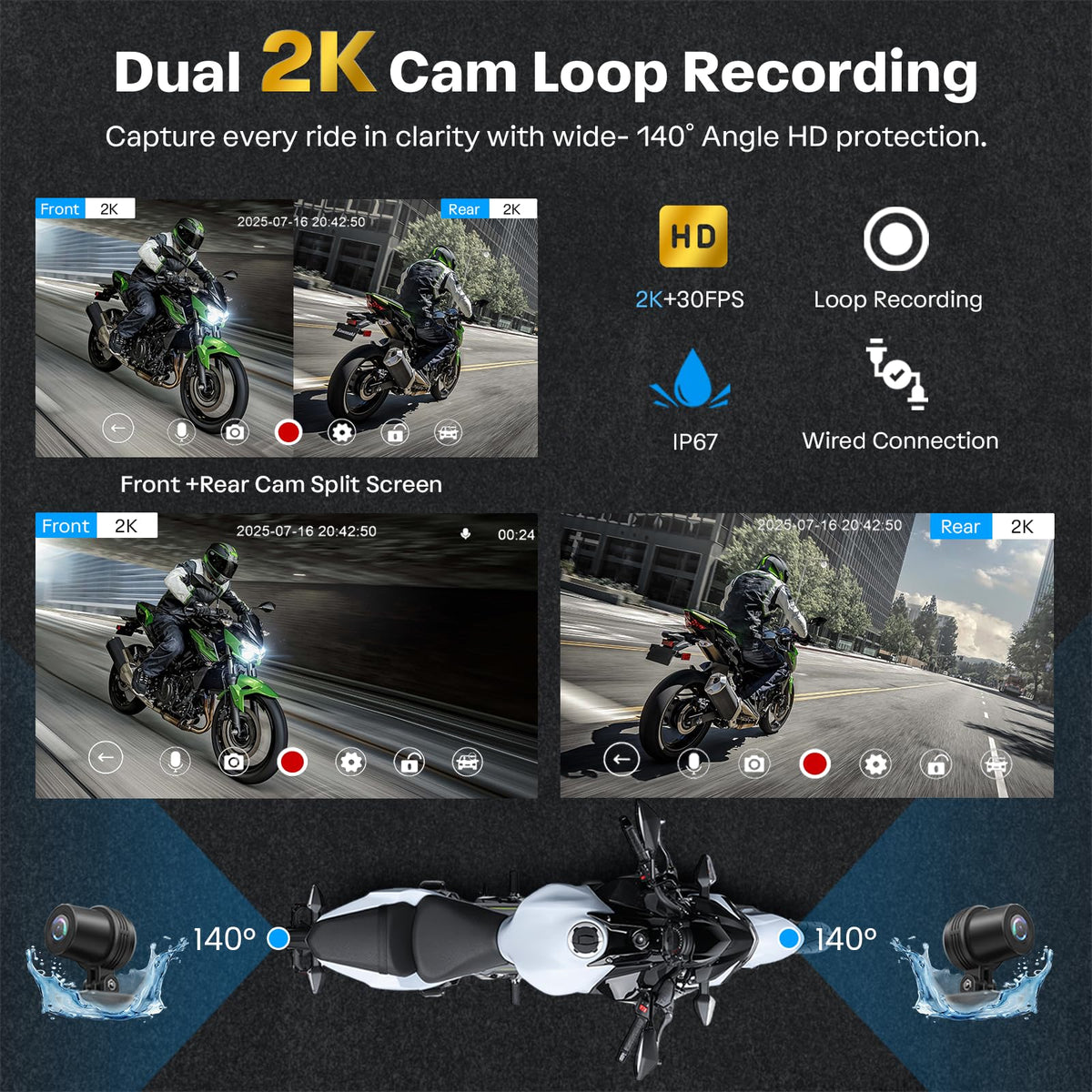 WonVon rear dash cam captures ride in 2K with loop recording