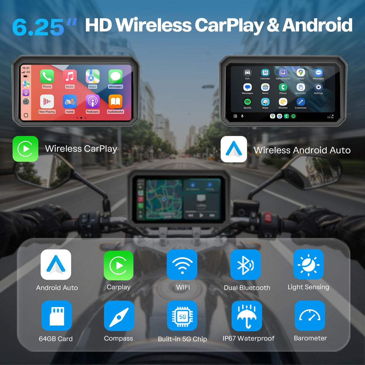 WonVon 6.25-inch dashboard view provides glove-friendly touchscreen for maps and music