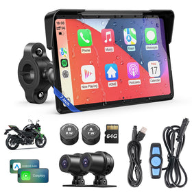 WonVon motorcycle screen 7 inch carplay front view for hands-free navigation.