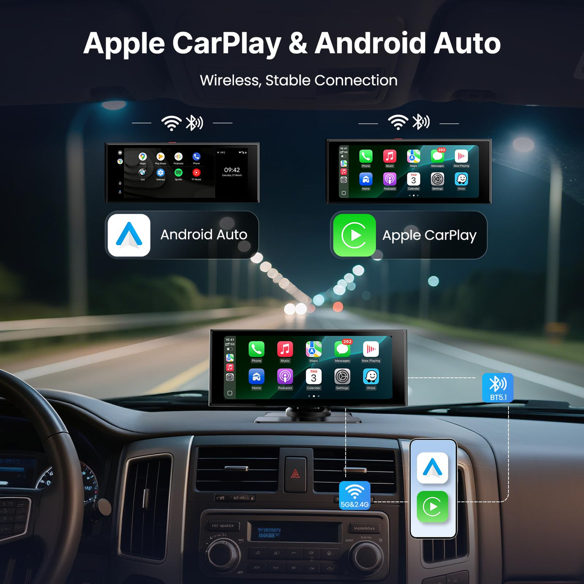 WonVon Wireless Car Play Screen high-brightness 750nit screen in direct sunlight