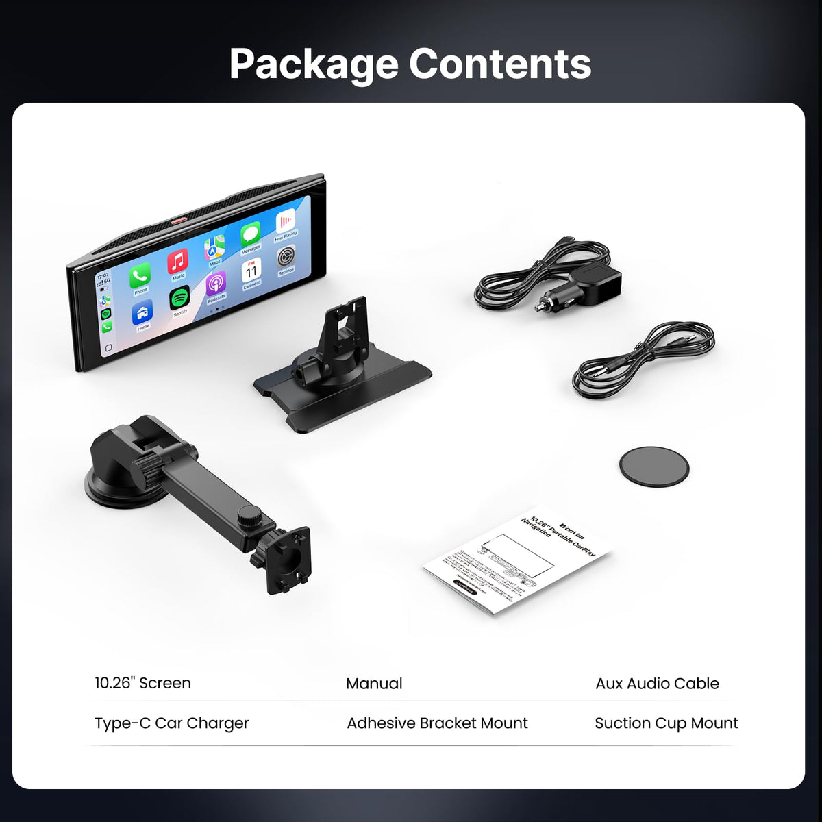 WonVon Wireless Car Play Screen portable dashboard setup for road trips