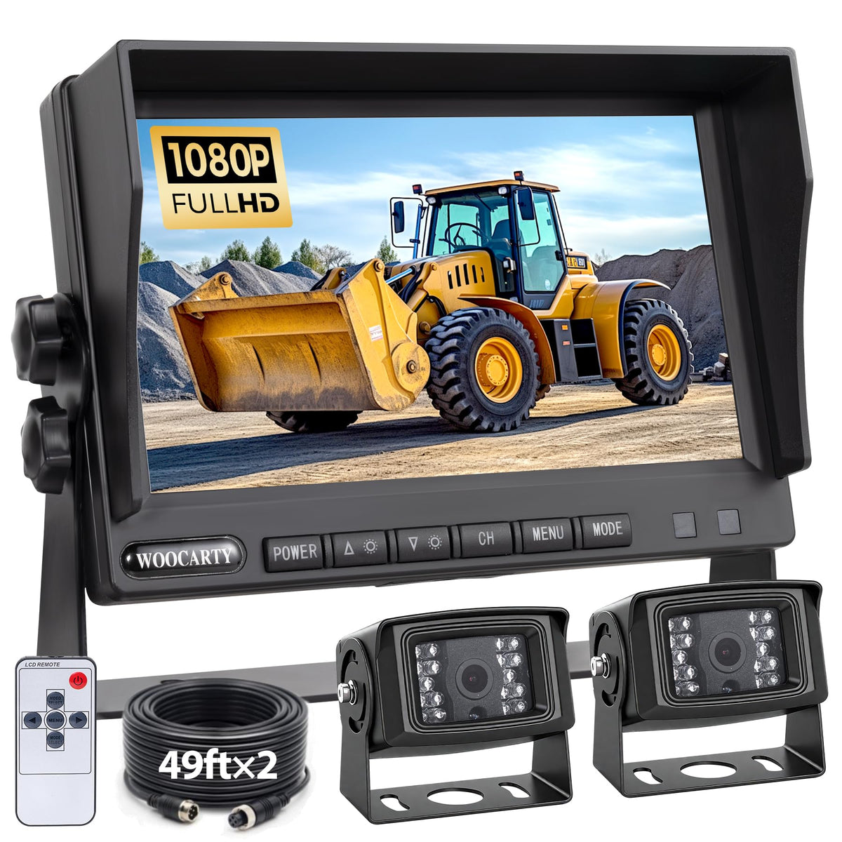 Woocarty 7-inch AHD1080P front camera for clear exterior monitoring on heavy vehicles