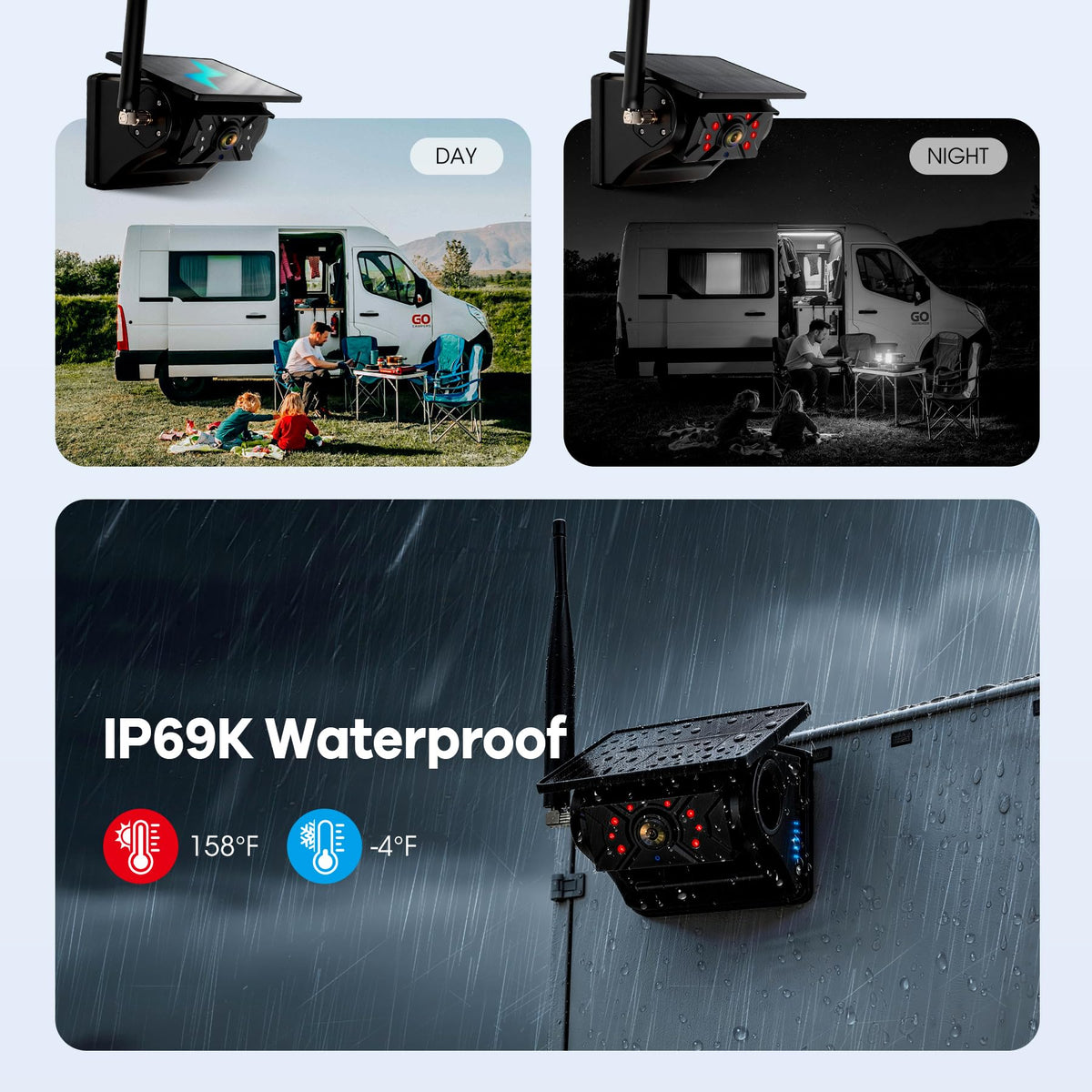 WOOCARTY IP69K waterproof housing handles dust and rain reliably.