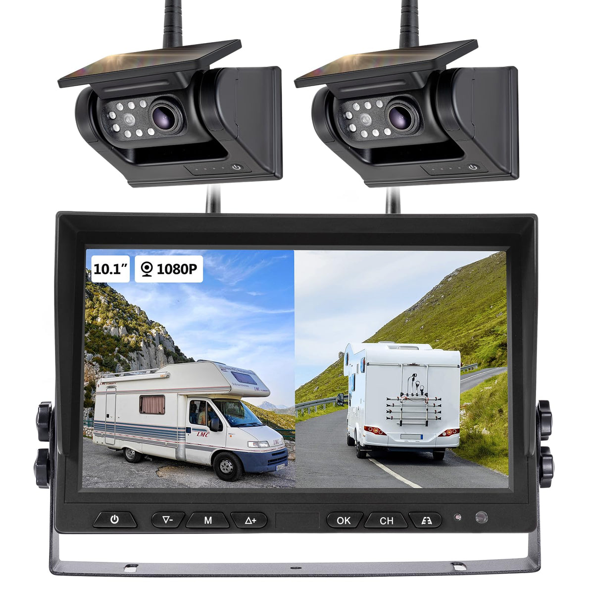 WOOCARTY solar wireless backup camera with magnetic mount for easy attachment and flexible positioning.