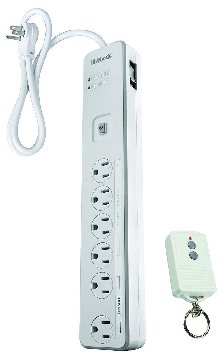Woods Southwire front view showing six outlets and compact design for organized power