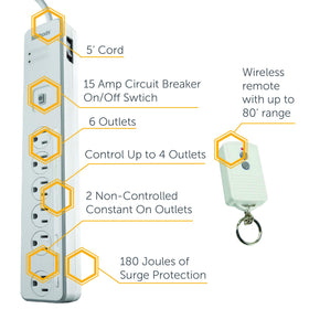 Woods Southwire remote switch held in hand for convenient 80-foot control
