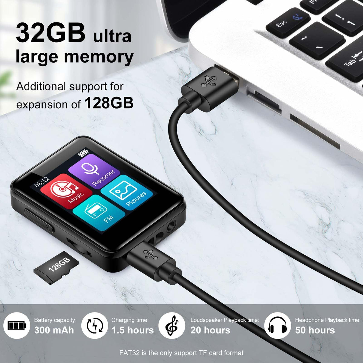 Woolynew D2 MP3 player Bluetooth connectivity for wireless listening
