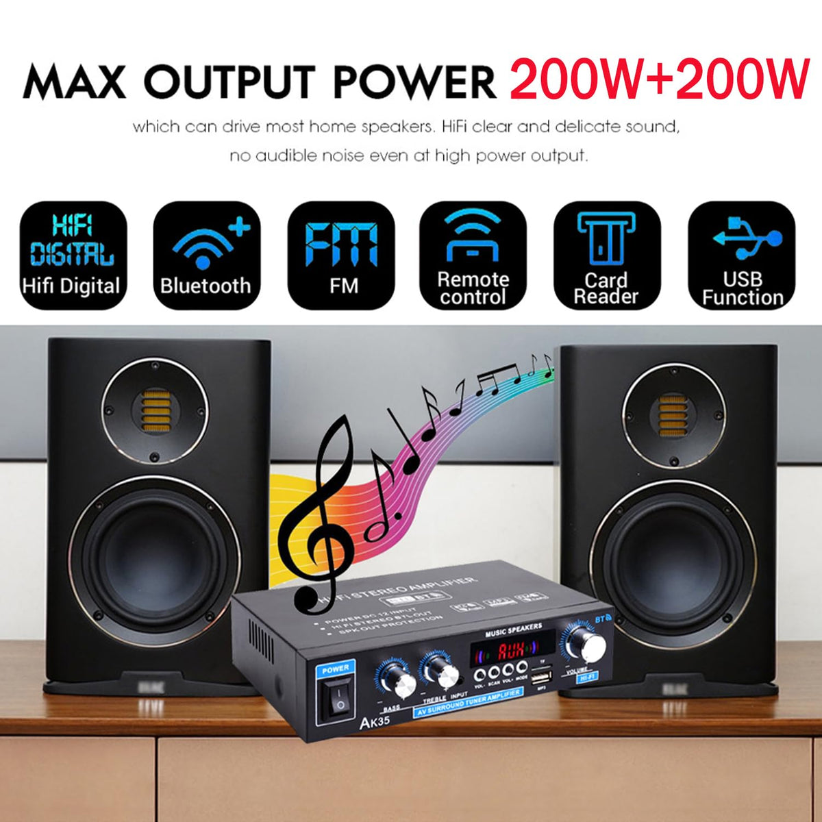 WOOPKER AK35 Bluetooth connectivity enables seamless wireless streaming to the amplifier