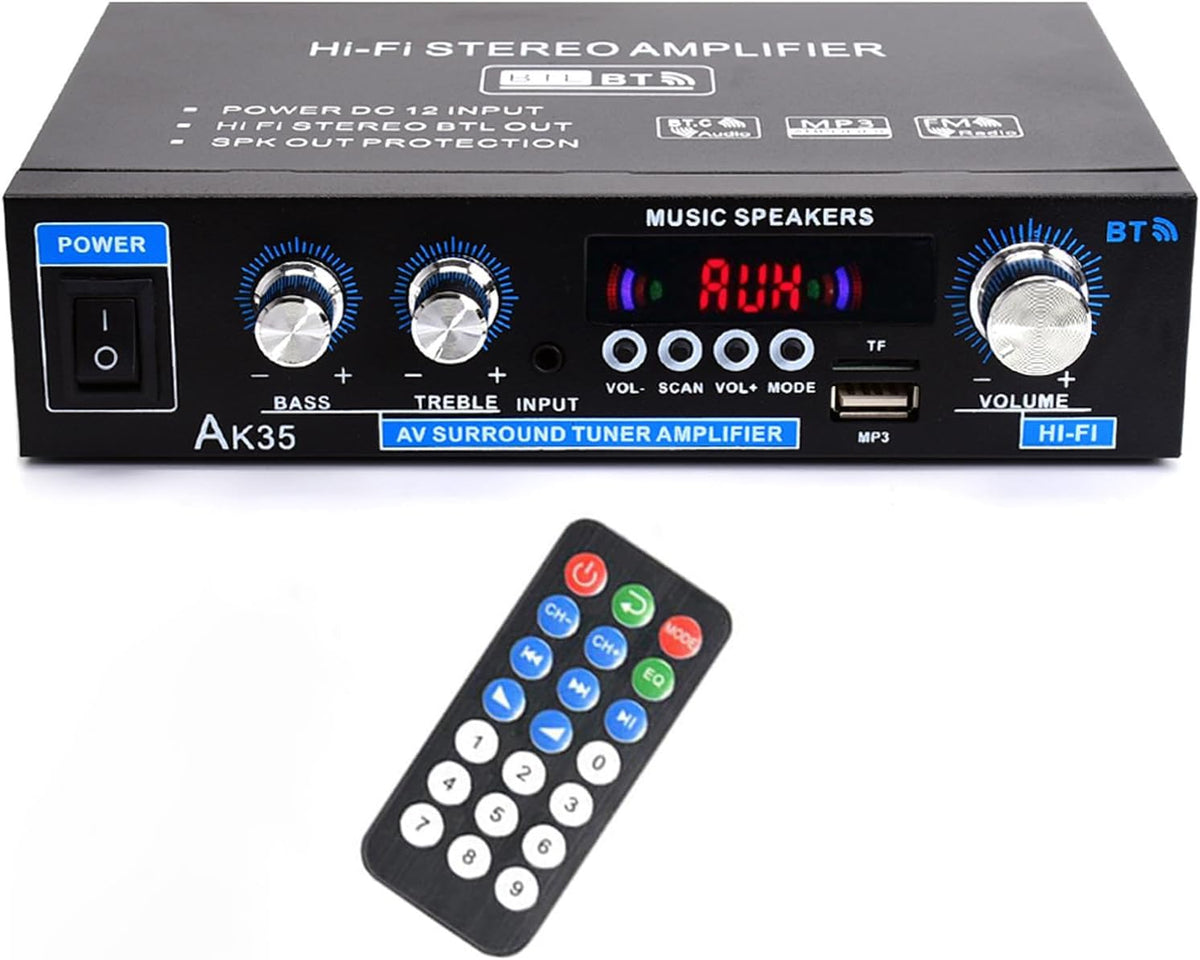 WOOPKER AK35 compact front panel with power and volume controls for quick setup